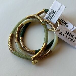 Ink + Alloy Grace two color block stretch bracelet set green & gold/brass